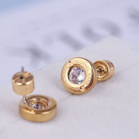 Michael Kors Circle Gold Tone Logo Stud Earrings - Picture 3 of 3